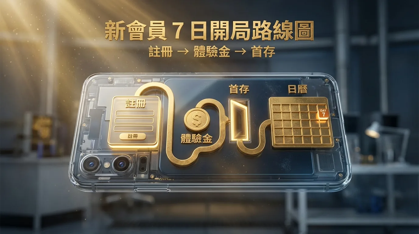 新會員 7 日開局路線圖｜註冊→體驗金→首存→真人/體育