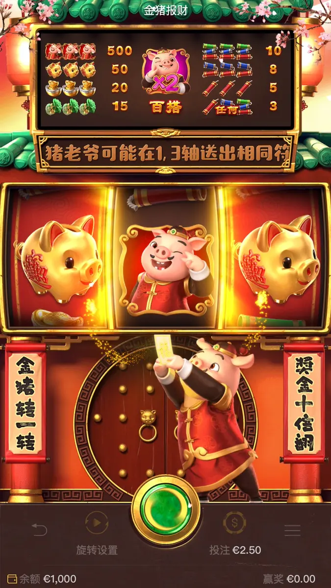 金豬報財（Piggy Gold）遊戲介紹｜PG SOFT 經典中國風老虎機 - 特色功能畫面